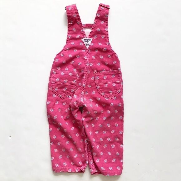 Vintage Oshkosh pink floral corduroy overalls 2T - Picture 4 of 8